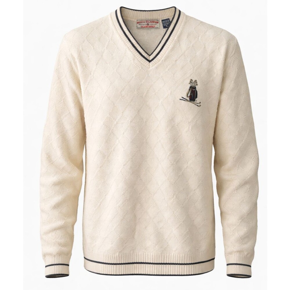 VTG Boca Classics Club Golf Sweater Mens Large  100% Cotton Cream White